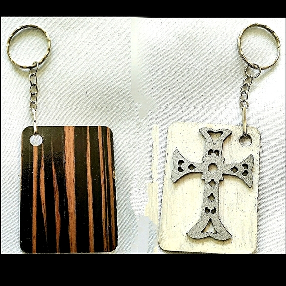 NEW Handmade Keychain Bag Tag! Italian Wood Sei Due6, Victorian Steampunk Cross - Picture 6 of 6